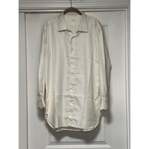 Brioni, Men's Textured Dress Shirt, Off White Cotton, Made in Italy, 46/18